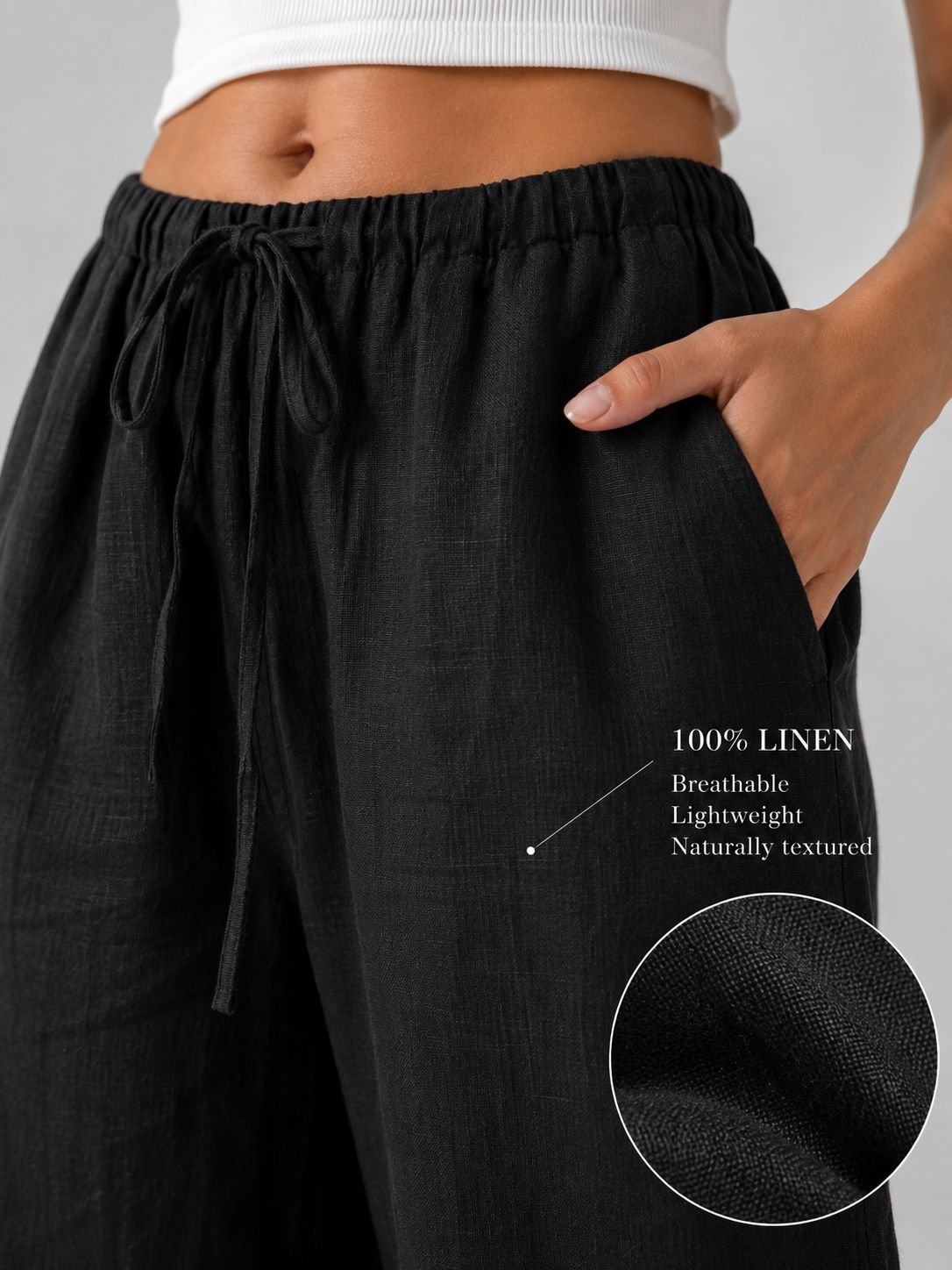Black linen fabric detail