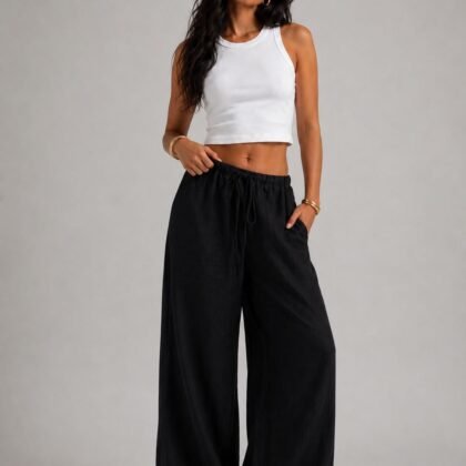 The Black Wide Leg Linen Pants