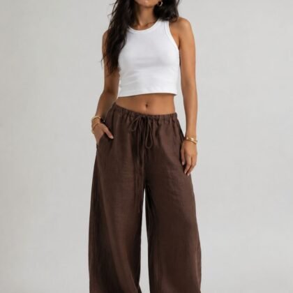 The Brown Wide Leg Linen Pants