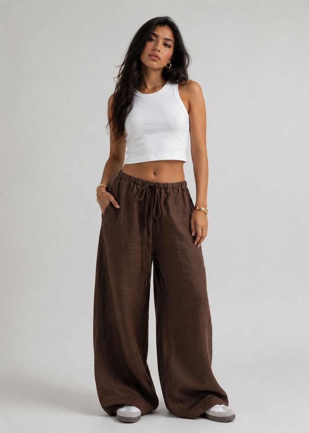 The Brown Wide Leg Linen Pants