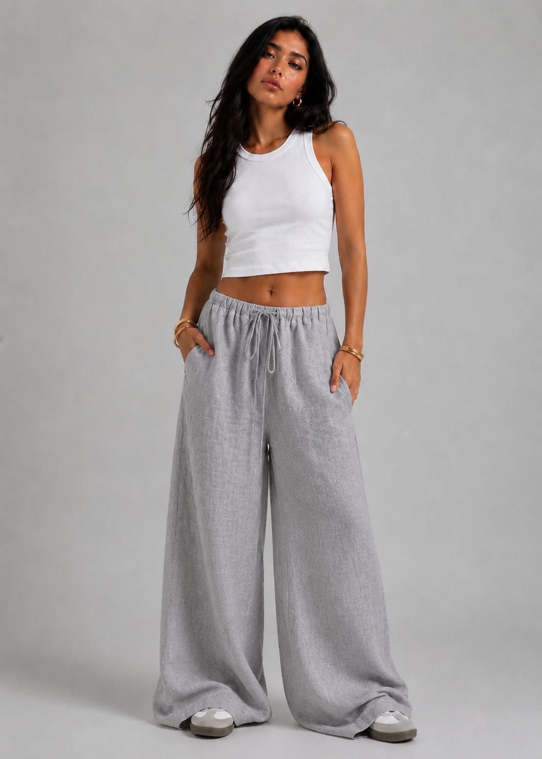 The Grey Wide Leg Linen Pants